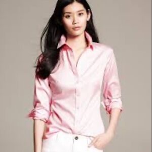 Banana Republic non-iron cotton fitted shirt in light pink 2 petite